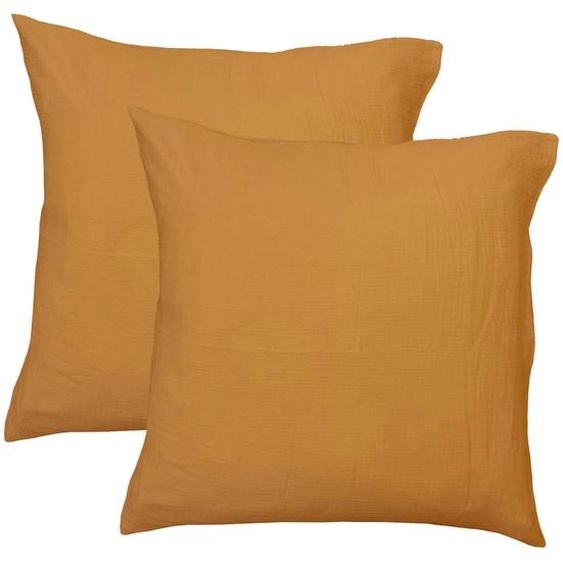 Set De 2 Taies Doreiller Unies En Coton, Gaze De Coton Caramel