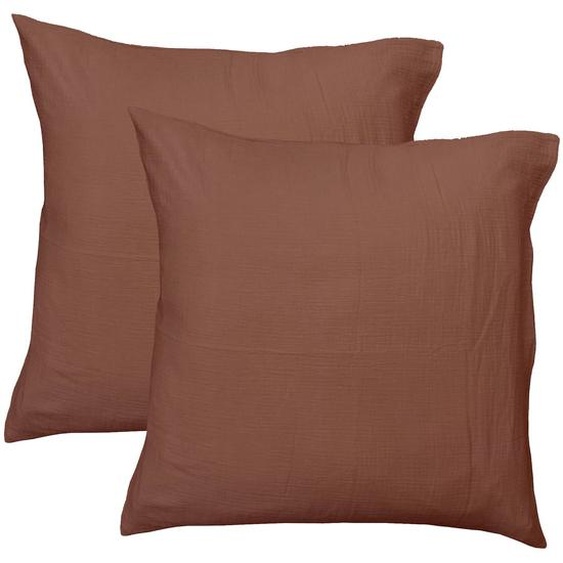 Set De 2 Taies Doreiller Unies En Coton, Gaze De Coton Chocolat