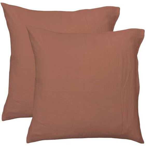 Set De 2 Taies Doreiller Unies En Coton, Gaze De Coton Terre Cuite