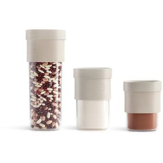 Set de 3 boîtes de conservation Flip Storage tailles L, M et 2 accessoires coloris beige