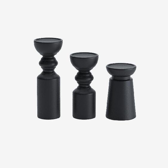 Set de 3 bougeoirs bois design, Boston coloris noir