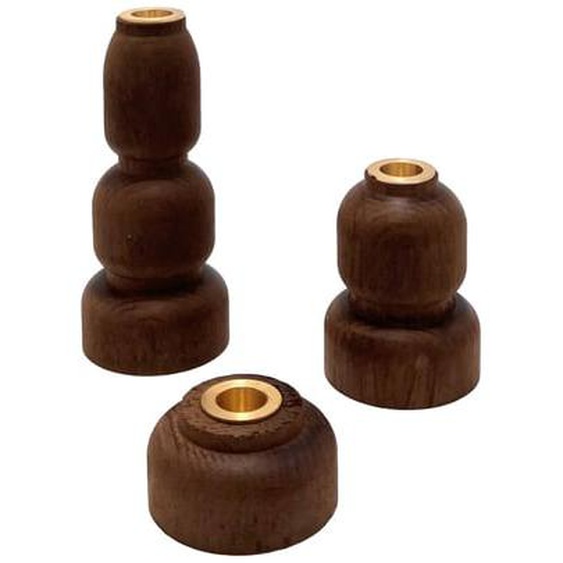 Set de 3 bougeoirs bois et laiton Terracotta