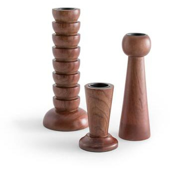 Set de 3 bougeoirs en bois, Pietra