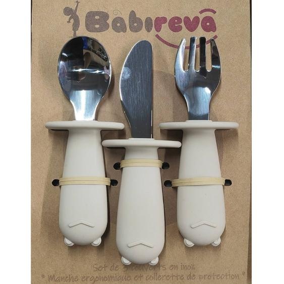 Set De 3 Couverts En Inox Beige