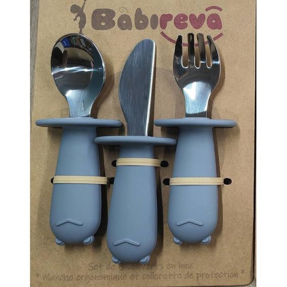 Set De 3 Couverts En Inox Gris