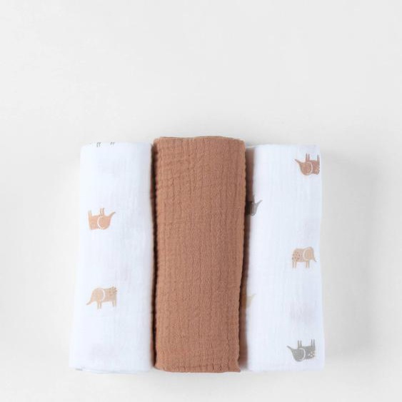 Set De 3 Langes Éléphant En Mousseline Blanc