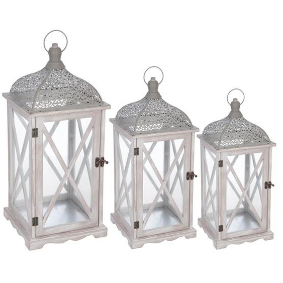 Set de 3 lanternes Cut, bois   verre, effet blanchi