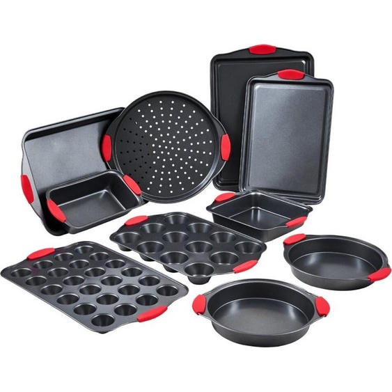 set de 3 moules à pâtisserie en acier au carbone avec poignées en silicone - Moule de cuisine noir - Ustensiles de pâtisserie robustes et durables