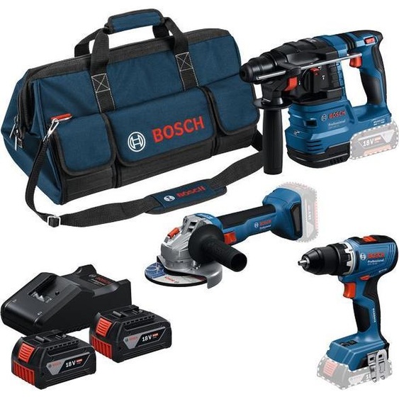 Set de 3 outils 18 V : GSR + GWS + GBH + 2 batteries GBA 18V 4.0 Ah + GAL 18V-40 Professional - BOSCH - 0615A50094
