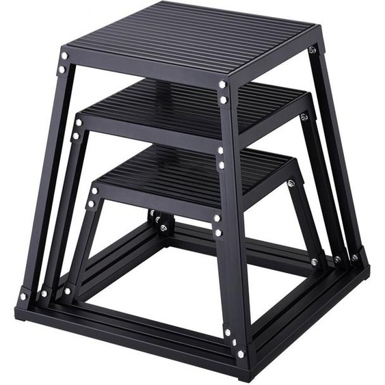 set de 3 Plyo boxes de saut - 305/458/609 mm Plyometric Box Noir - Boîte dexercices de fitness antidérapante - Pour lentraînement de fitness à domicile - Entraînement de la force physique et du saut - Portable.
