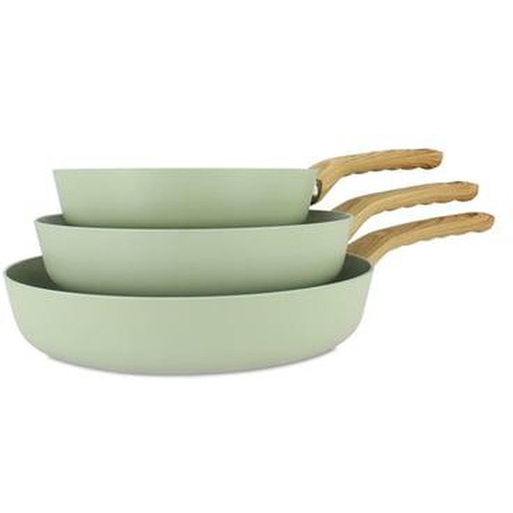 Set de 3 poeles colorama  celadon - poele 20/24 et 28 cm - en aluminium - revetement antiadhesif en ceramique