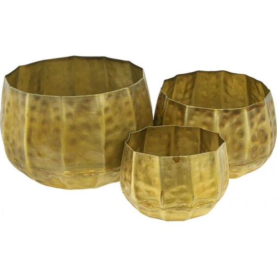 set de 3 pots de fleurs décoratifs en métal aspect laiton, design vintage, différentes tailles Ø22,5/18,5/14,5cm