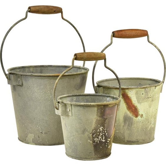 set de 3 seaux décoratifs vintage en métal aspect rouille, pots à plantes polyvalents Ø15/17,5/22cm pour la maison et le jardin