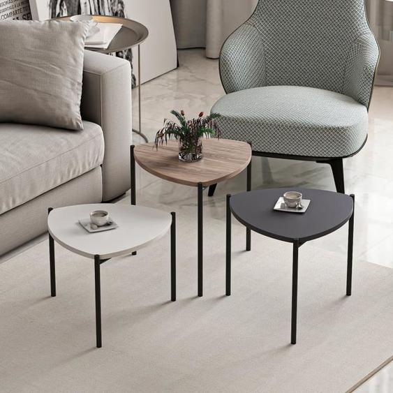 Set de 3 tables dappoint Glamsbjerg gigognes triangulaires blanc - anthracite - effet chêne [en.casa]