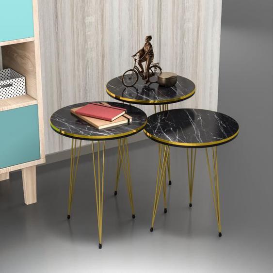 Set de 3 tables dappoint Ry rondes gigognes noir or