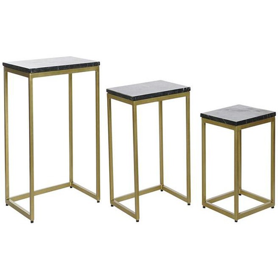 Set de 3 tables dappoints en fer coloris doré et marbre coloris noir