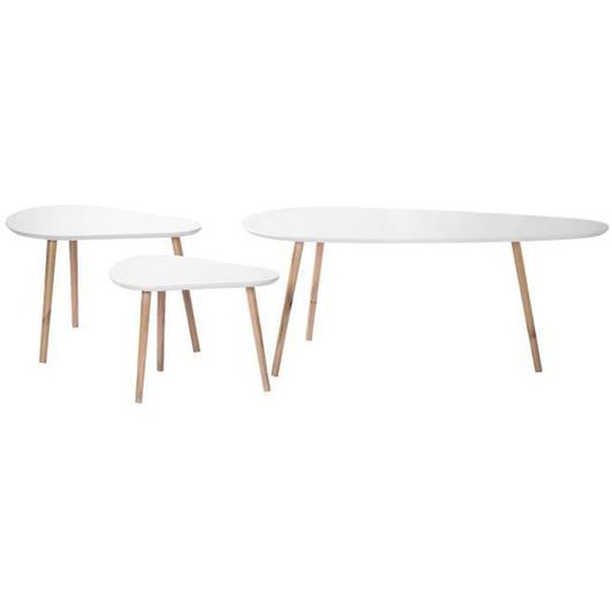 Set de 3 tables gigognes - CASAME - Blanc et bois - Style scandinave