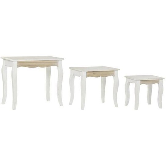 Set de 3 tables gigognes en bois MDF coloris Blanc - naturel