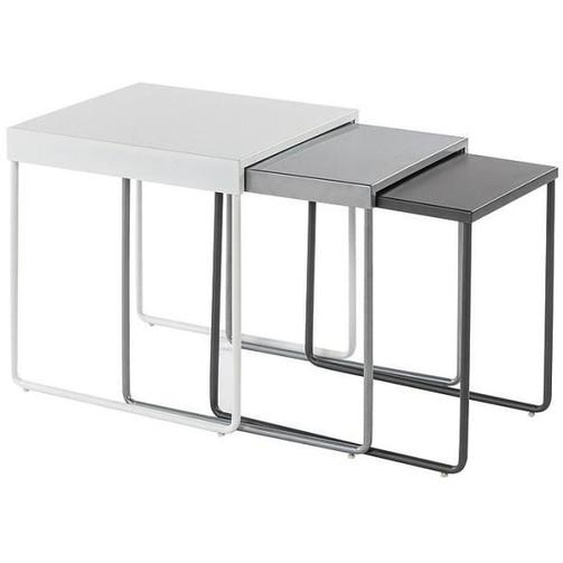 Set de 3 tables gigognes en métal AC-DÉCO - Gris et blanc - Pieds en métal - H 50 cm x L 45 m x l 40 cm