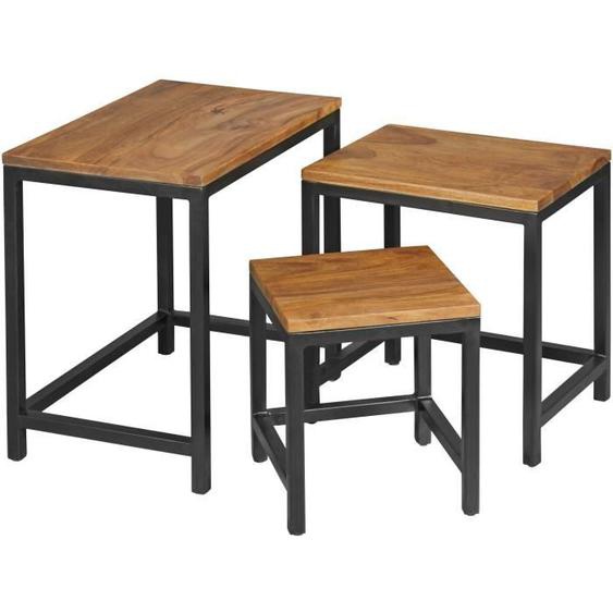 Set de 3 tables shisham Tables gigognes jambes métalliques de table basse en bois massif