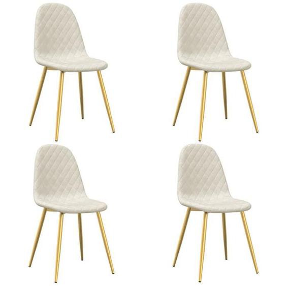 Set de 4 chaises de salle a manger en tissu velours blanc couture losange pieds en fer dore DEC025621