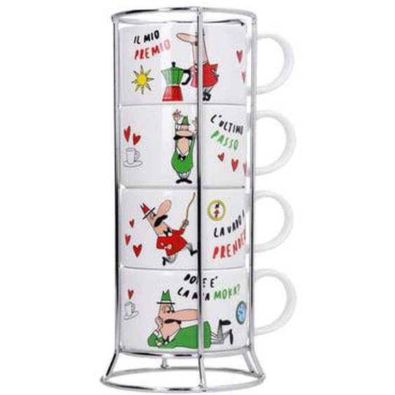 Set de 4 tasses à epresso empilables Italia avec support