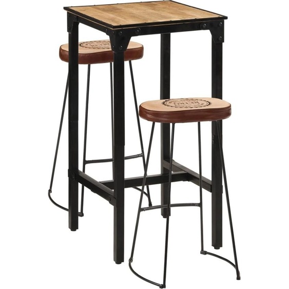 Ensemble de bar 3 pcs bois de manguier brut massif et métal