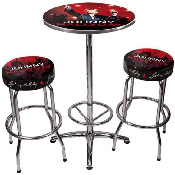 Set de bar - JOHNNY HALLYDAY - Métal - 1 table et 2 tabourets - 60 cm - Design moderne