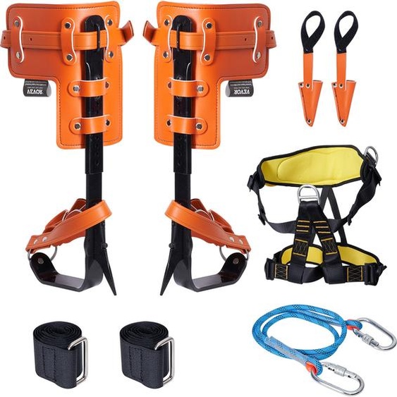 Set de bumkletter VEVOR en acier allié, y compris 1 paire de crampons, harnais de sécurité et corde, supporte jusquà 350 livres, équipement indispensable orange