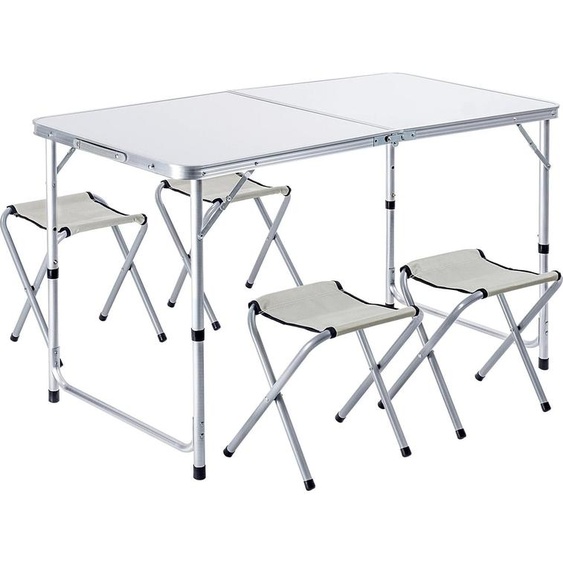 Set de camping - Table de camping pliante 120 cm + 4 chaises de camping - Barbecue de camping 5 en 1 - Portable - Léger et compact - Pour lextérieur
