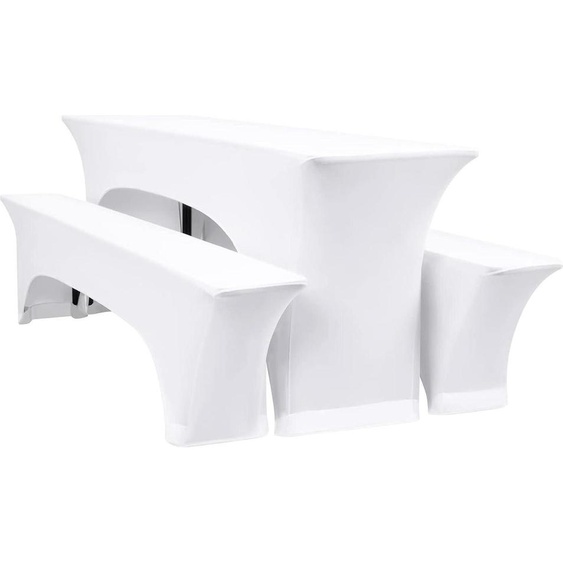Set de housses de tables de bière élastiques, housses de banc de bière blanches & nappes, 220x50x70cm, pack de 3