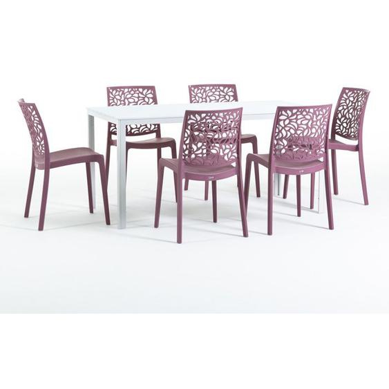 Set de jardin avec table Thomas et 6 chaises Anna structure en fer  chaises en résine (Blanc/Mauve)