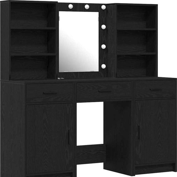 Ensemble de table de maquillage avec LED 3 pcs Chêne noir