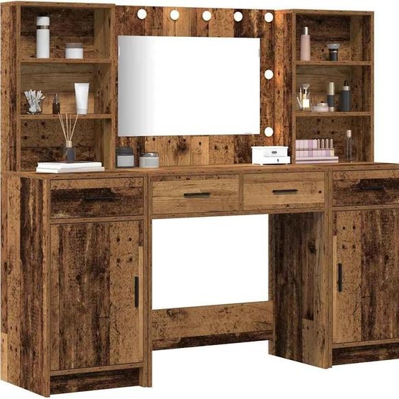 Set de maquillage avec tiroirs 3 pcs Vieux bois composite