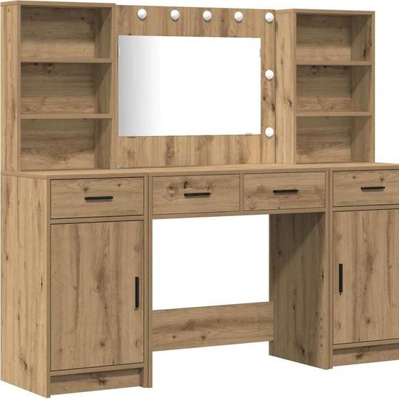 Ensemble de table de maquillage avec LED 3 pcs Chêne artisanal