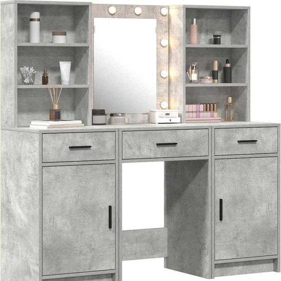 Ensemble de table de maquillage avec LED 3 pcs Gris béton
