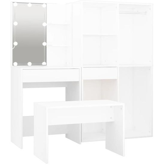 Ensemble de coiffeuse avec LED Blanc Bois dingénierie