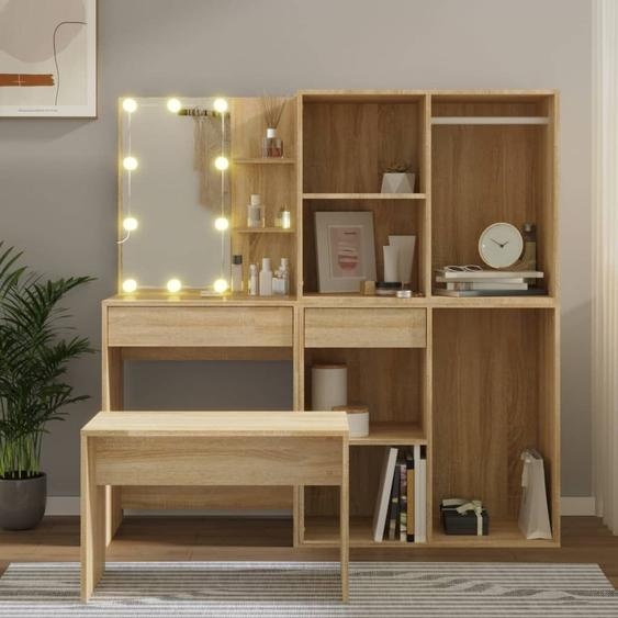 Set de maquillage avec LED Chêne Sonoma Matériau dérivé du bois