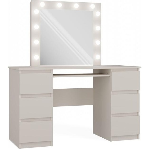 Set de maquillage avec miroir, éclairage LED : six tiroirs, une étagère, couleur : cachemire,