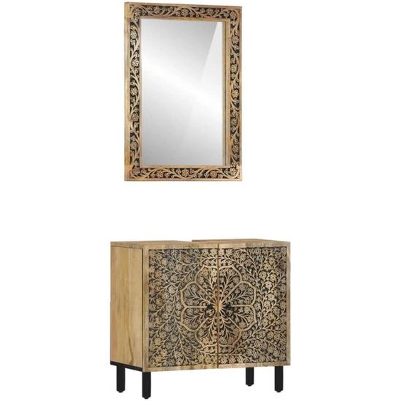 set de meubles de salle de bain 2 pièces en bois massif mangue