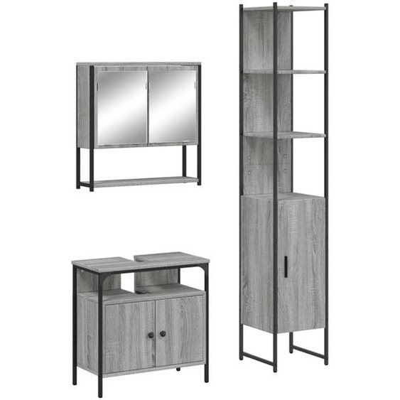 set de meubles de salle de bain 3 pièces gris Sonoma bois composite