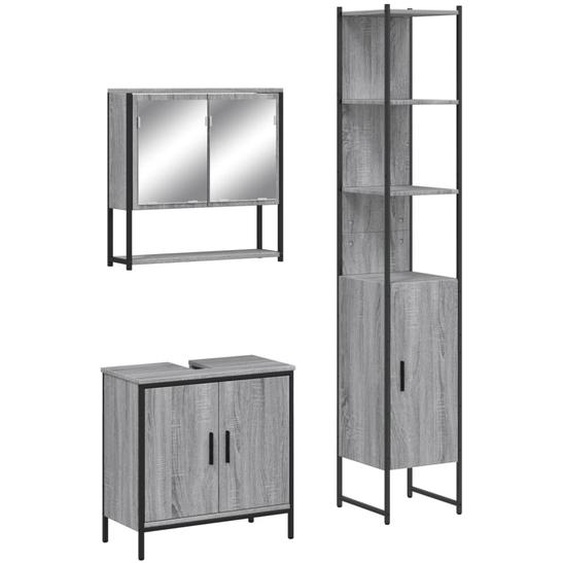 set de meubles de salle de bain 3 pièces gris Sonoma bois composite