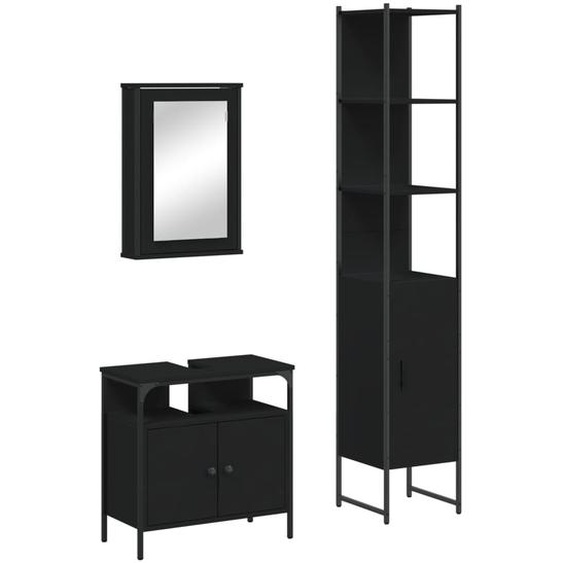 set de meubles de salle de bain 3 pièces noir en bois composite