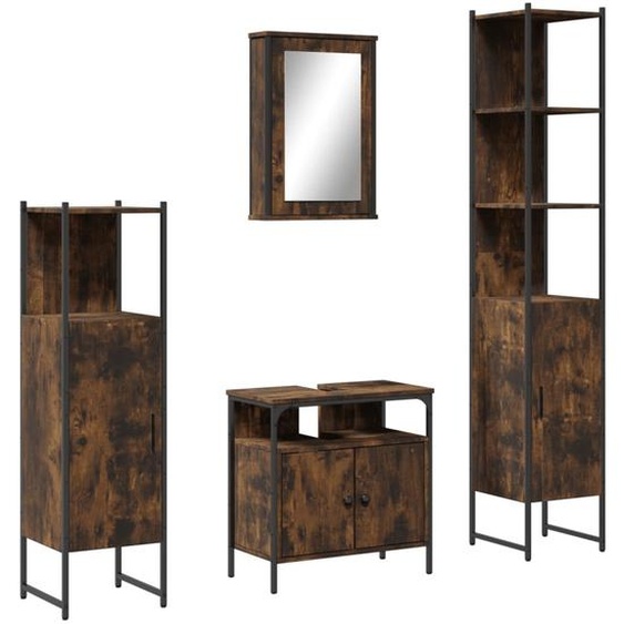 set de meubles de salle de bain 4 pièces chêne fumé matériau dérivé du bois