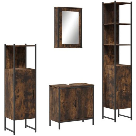 set de meubles de salle de bain 4 pièces chêne fumé matériau dérivé du bois