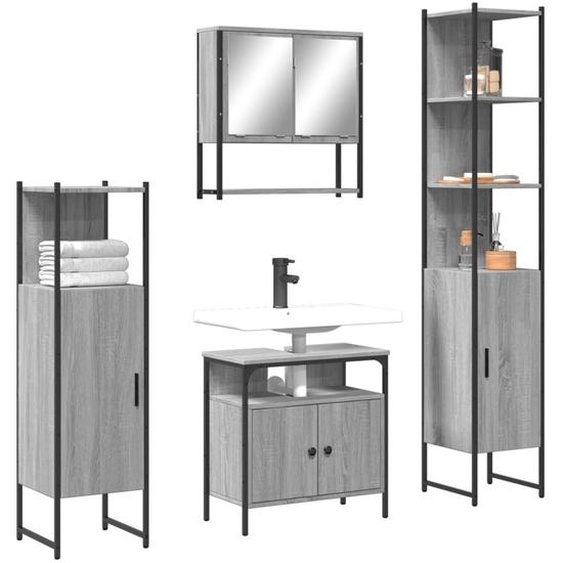 set de meubles de salle de bain 4 pièces gris Sonoma bois composite