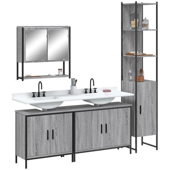 set de meubles de salle de bain 4 pièces gris Sonoma bois composite