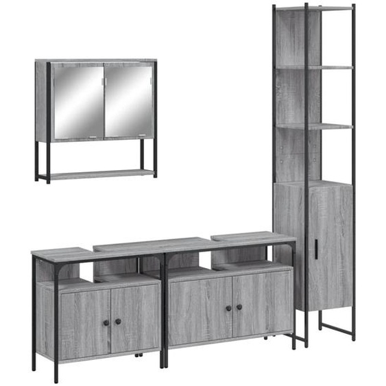 set de meubles de salle de bain 4 pièces gris Sonoma bois composite