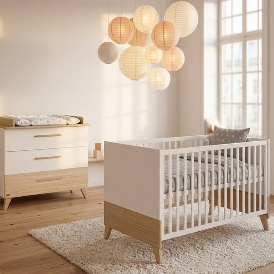 Set De Meubles theo Duo - Lit Bébé Évolutif 70x140 + Commode À Langer Blanc / Chêne