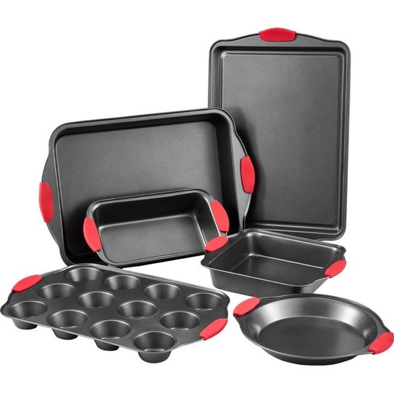 Set de moules à pâtisserie 6 pièces en acier au carbone avec poignées en silicone - Moules de cuisine - Set de moules à pâtisserie de haute qualité - Idéal pour la boulangerie et lutilisation à domicile